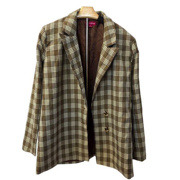 Urban Threads Womens Plaid Blazer Jacket Brown/White S - Picture 3 of 10